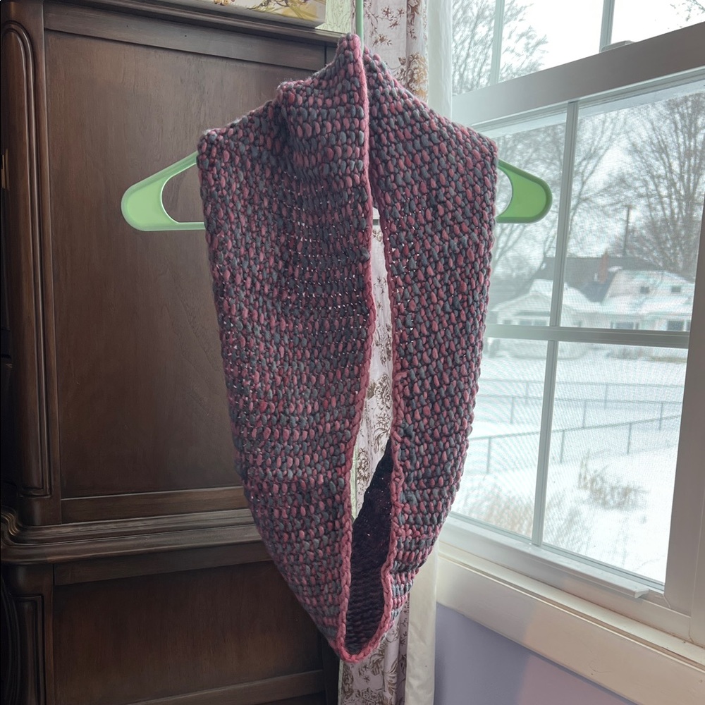 Cozy Pink and Gray Knit Scarf